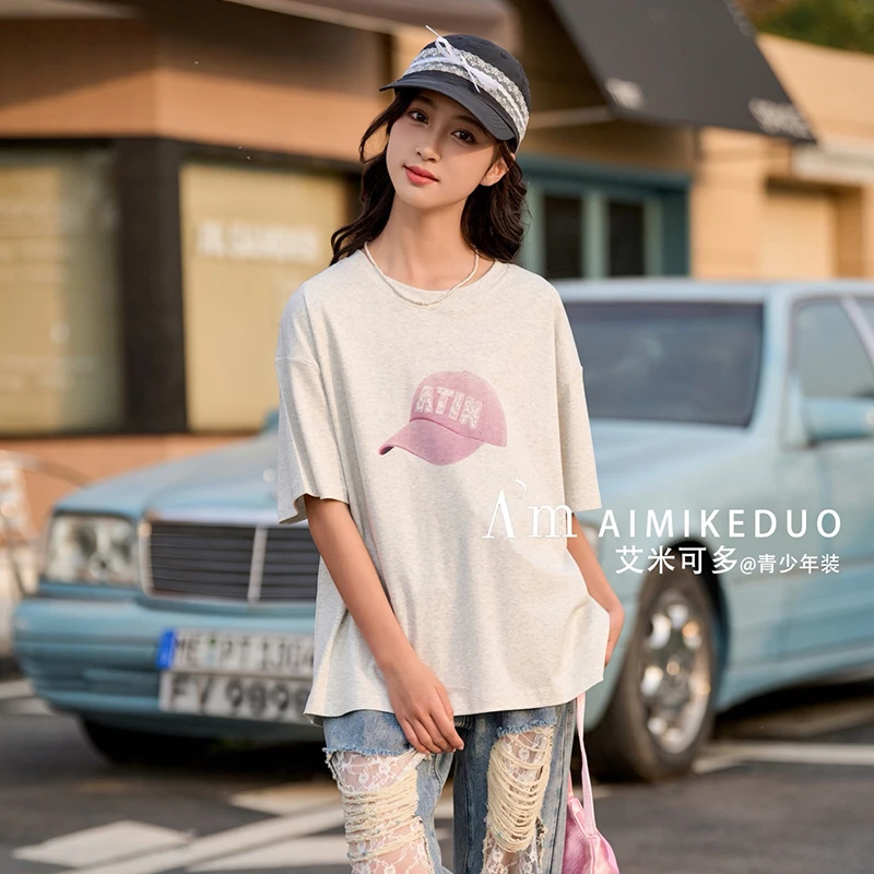 艾米可多2025夏季新款女大童时尚舒适休闲青少年圆领短袖25239