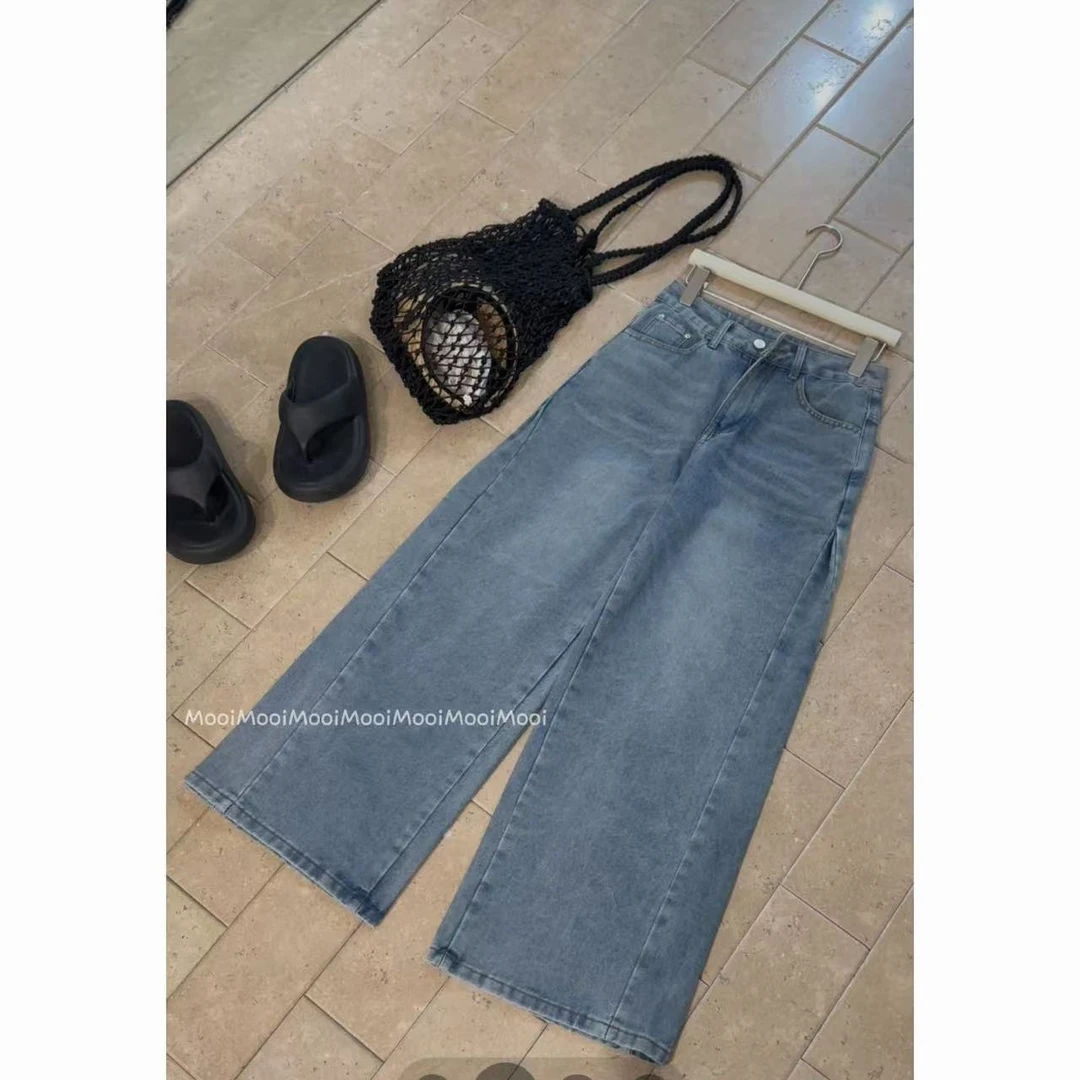 【mooi】'净版'夏季新款韩版ins风小众设计感牛仔休闲裤