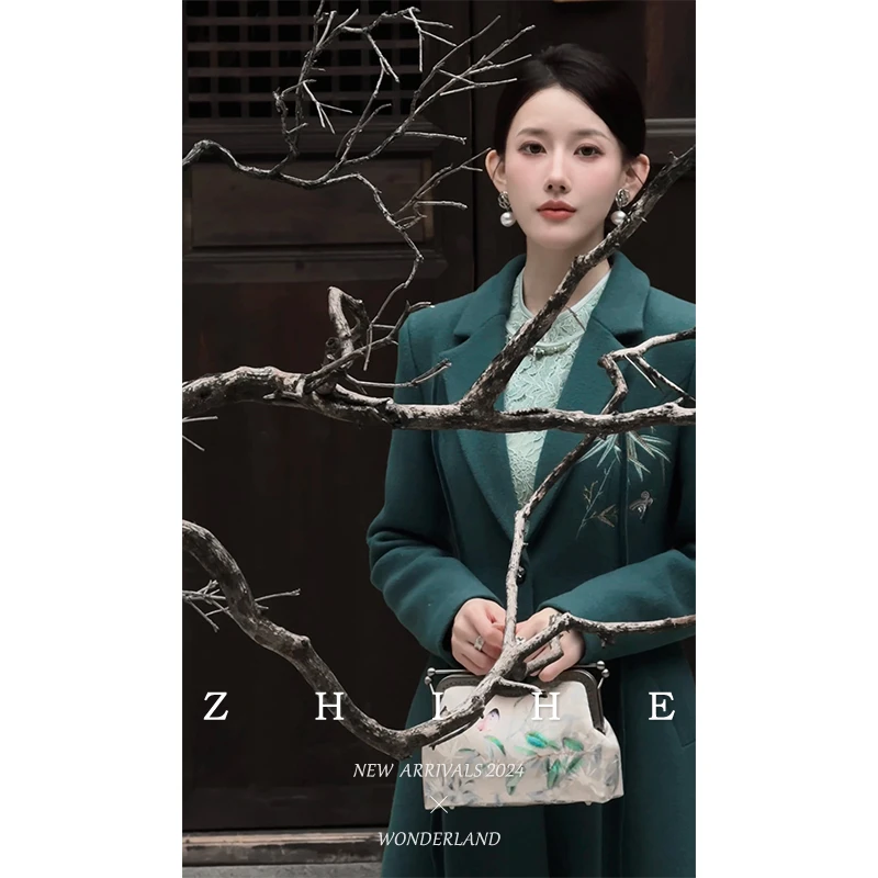 至禾Wonderland【孤舟】新中式羊毛重工绣花收腰显瘦毛呢大衣