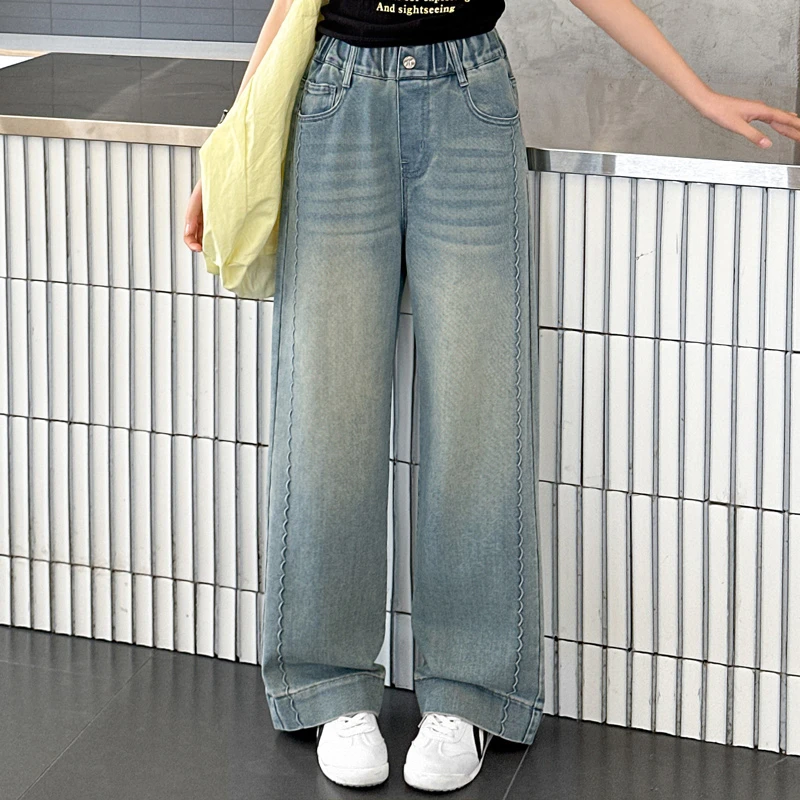 1778女童裤子儿童2025新款春款阔腿裤大童春装流行爆款女孩牛仔裤