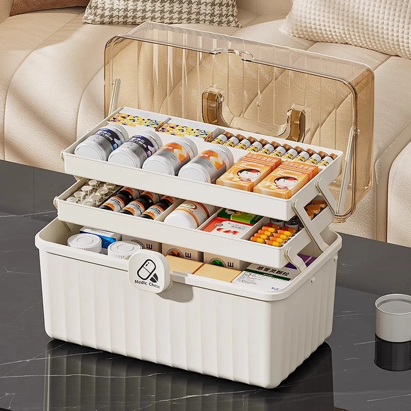 日本家用药箱家庭装药物收纳盒大容量医药箱多层儿童药品塑料药盒