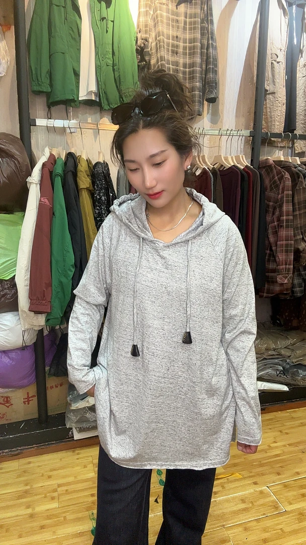 新款休闲宽松连帽微弹卫衣百搭