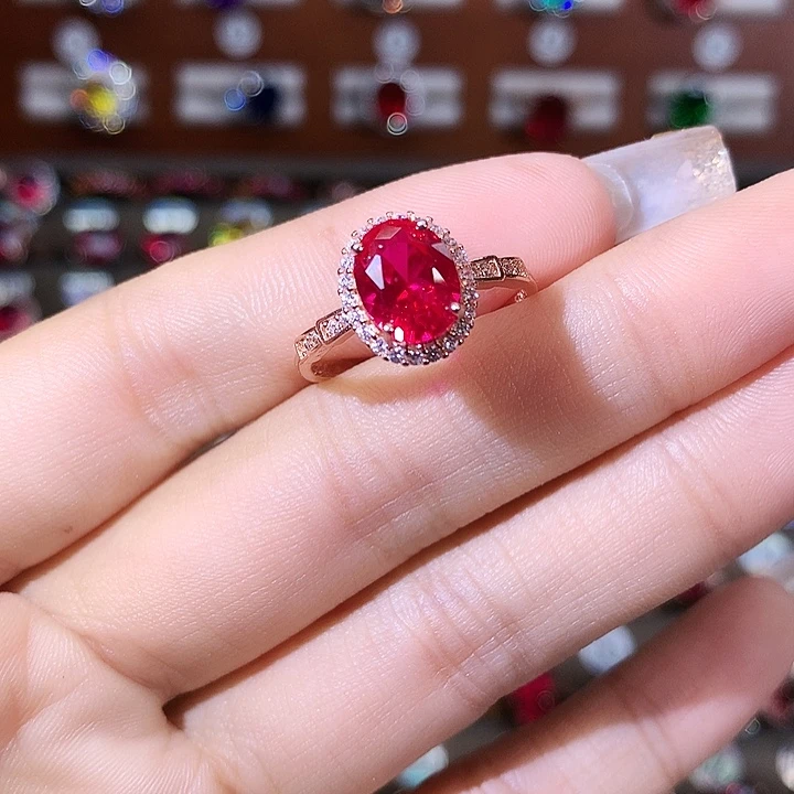 银S925镶嵌戒指红宝石玫瑰金79