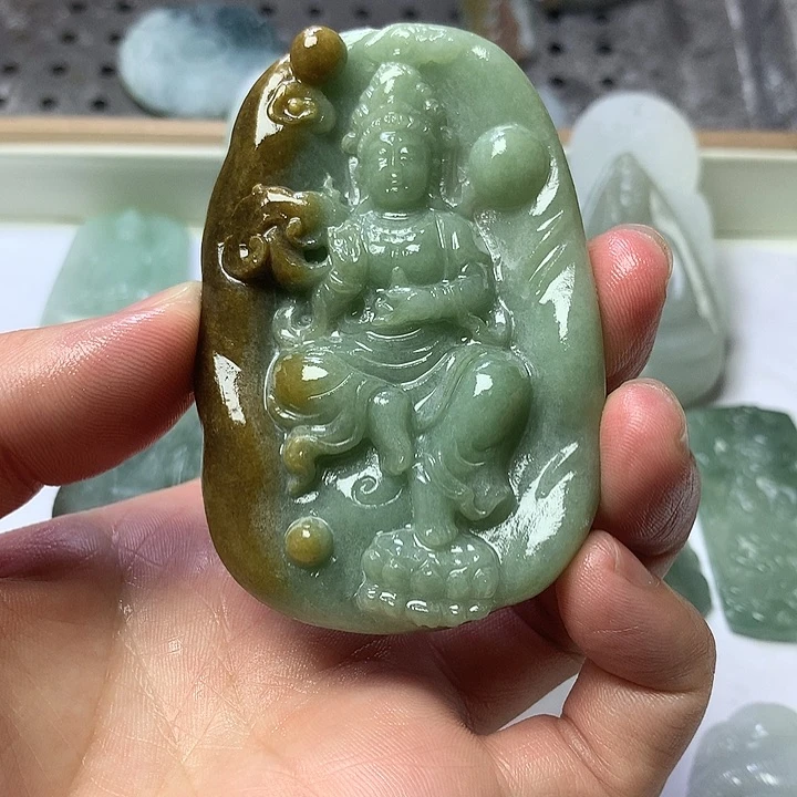 未镶嵌定制翡翠信****行缅甸翡翠黄翡观音牌