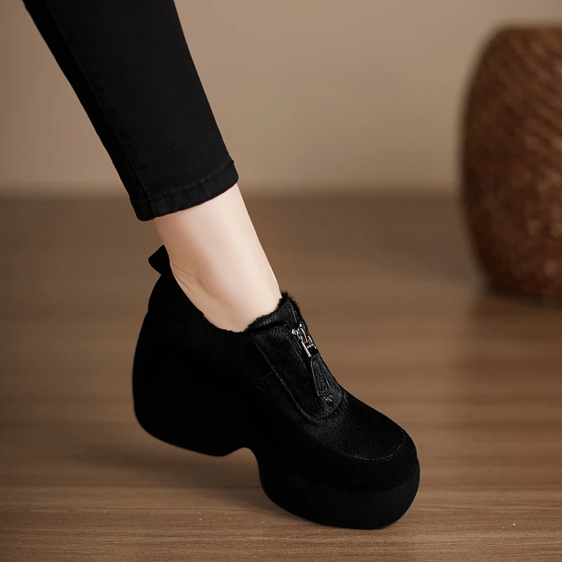 小个子手工女鞋9.5cm~时尚厚底坡跟高跟鞋舒适防水台不累脚高跟鞋