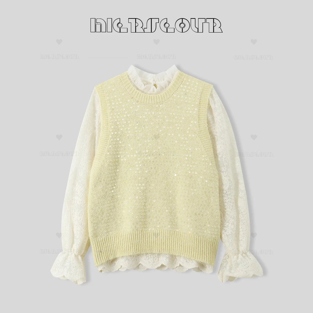 【春日焕新】2025新款时尚亮片马甲衬衫两件套24109