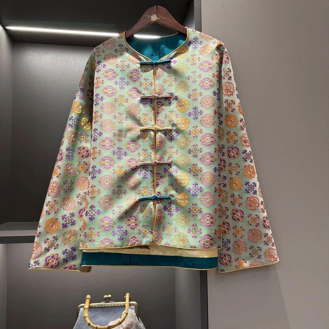 中式开衫复古盘扣传统改良花色女装宽松上衣7388