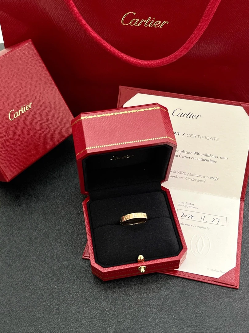 95新 Cartier/卡地亚 玫瑰金窄版单钻戒指59码配件 盒子 24年保卡