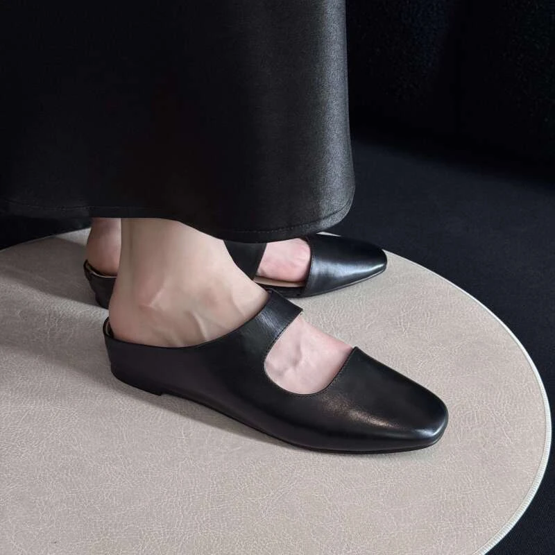 【XiGuo】3cm圆头平底穆勒半拖鞋夏季懒人一脚蹬休闲凉鞋