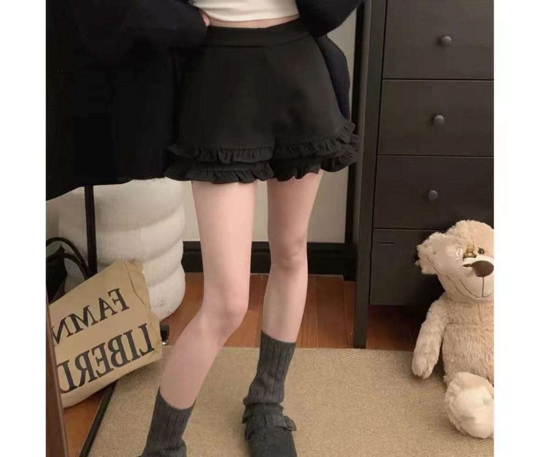 899 大码女装设计双层荷叶边短裤