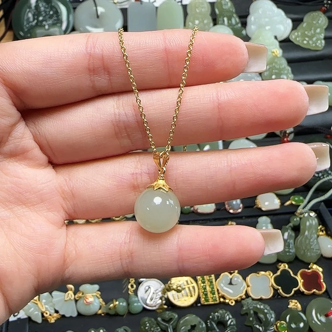 和田玉银S925镶嵌颈饰送链子送绳