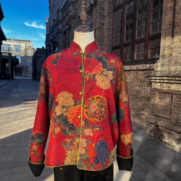 短款中国风复古女秋冬网红宽松型红色女士双面常规款短外套