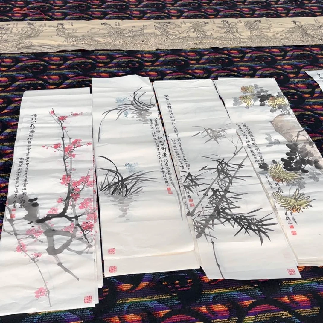 国画郑敏4条屏花鸟马