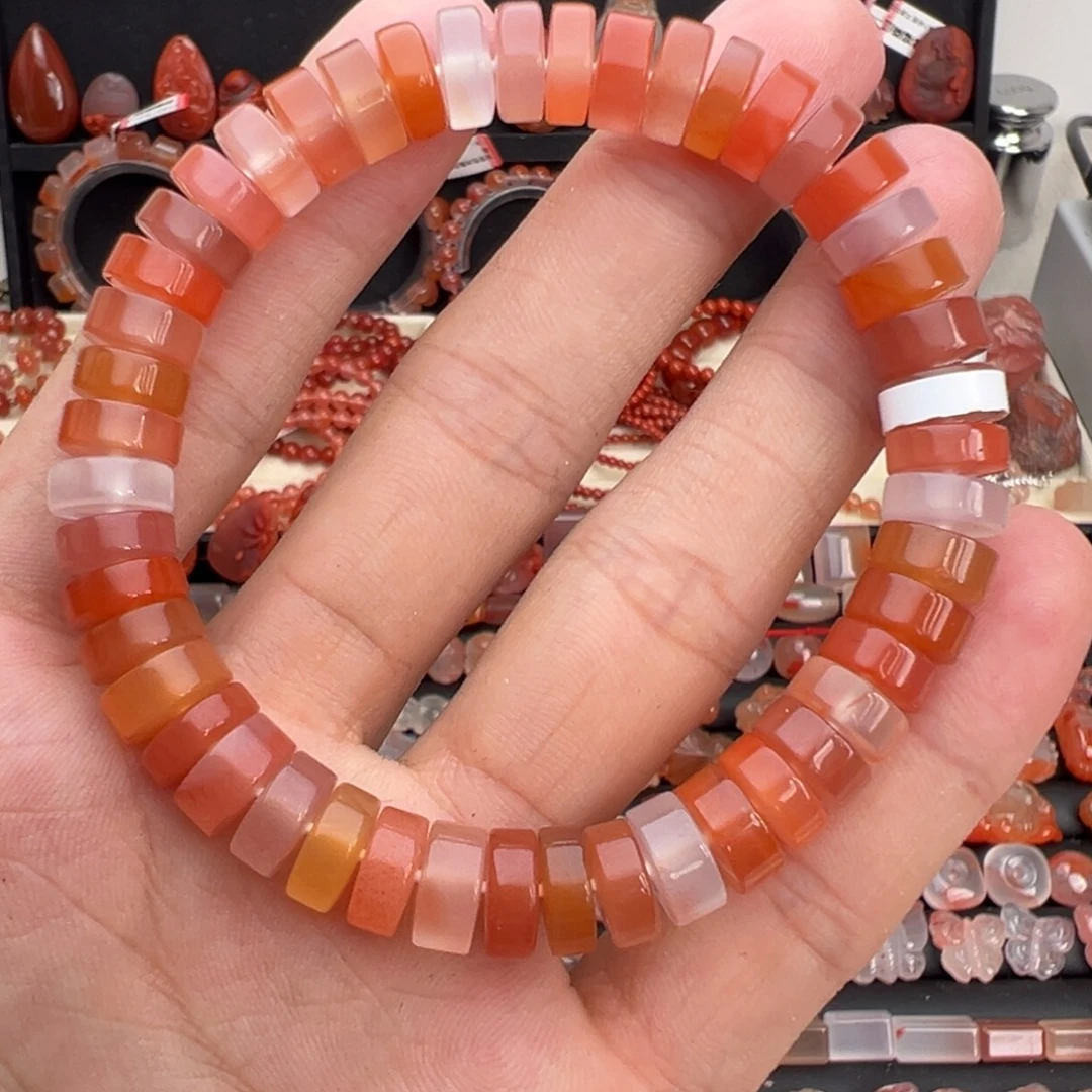 南红玛瑙未镶嵌颈饰糖果色药片单圈9mm+