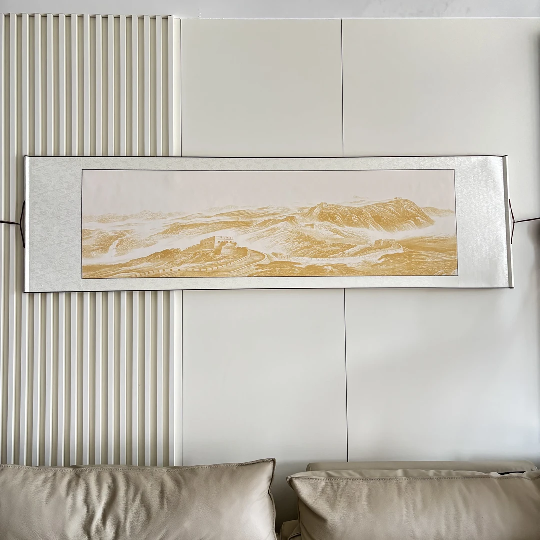 水墨景[六尺长城]半生熟全绫精裱书法写字专用宣纸卷轴