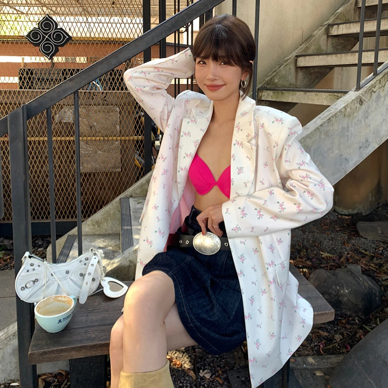 NEW OPENING 早春新款休闲印花宽松显瘦百搭西装外套女G6031
