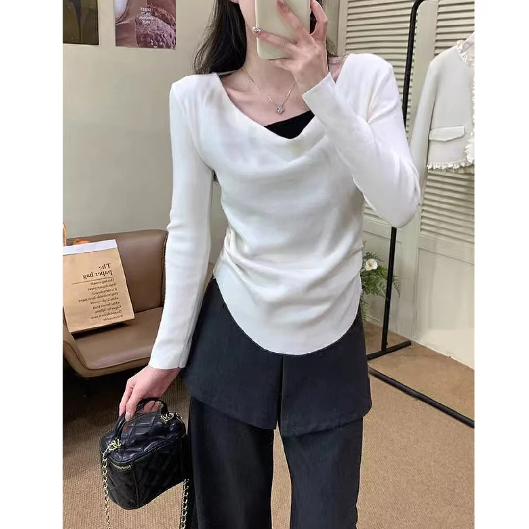 【NO退NO换】韩系百搭荡领假两件针织衫22188