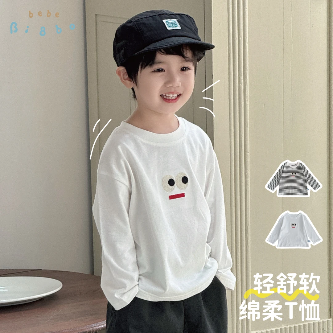 【BI8BO】2025秋季新款儿童休闲宽松眼睛绣花T恤 31561 31565