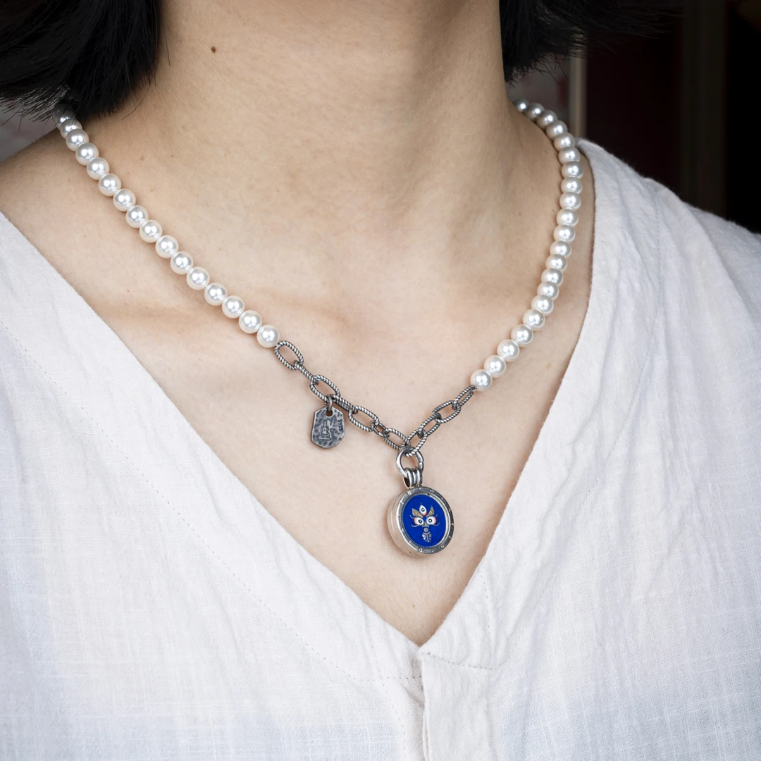 坠链均925银亚克力 【一碧万顷】大黑天法眼 手绘唐卡 随身佩戴项链