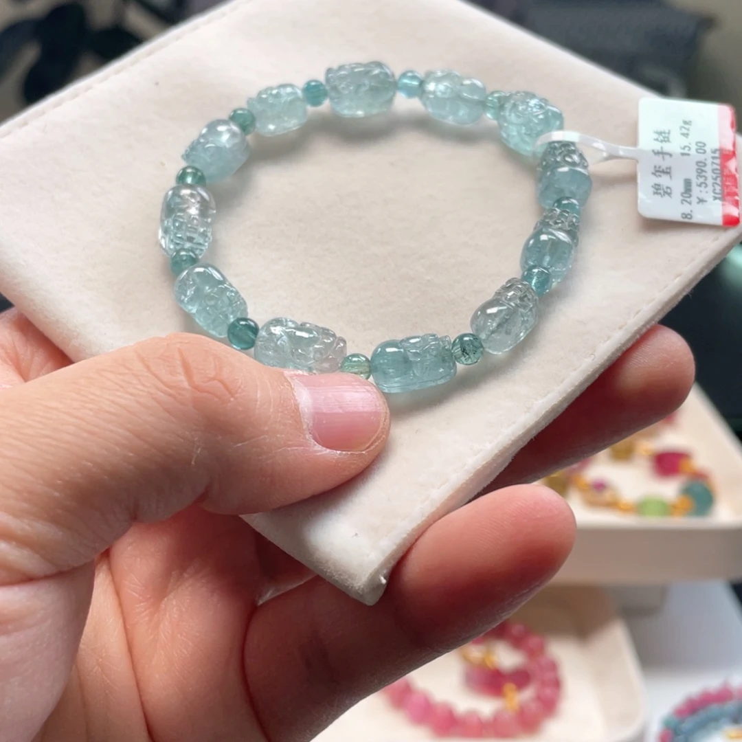 碧玺未镶嵌手链帕蓝貔貅碧玺手链