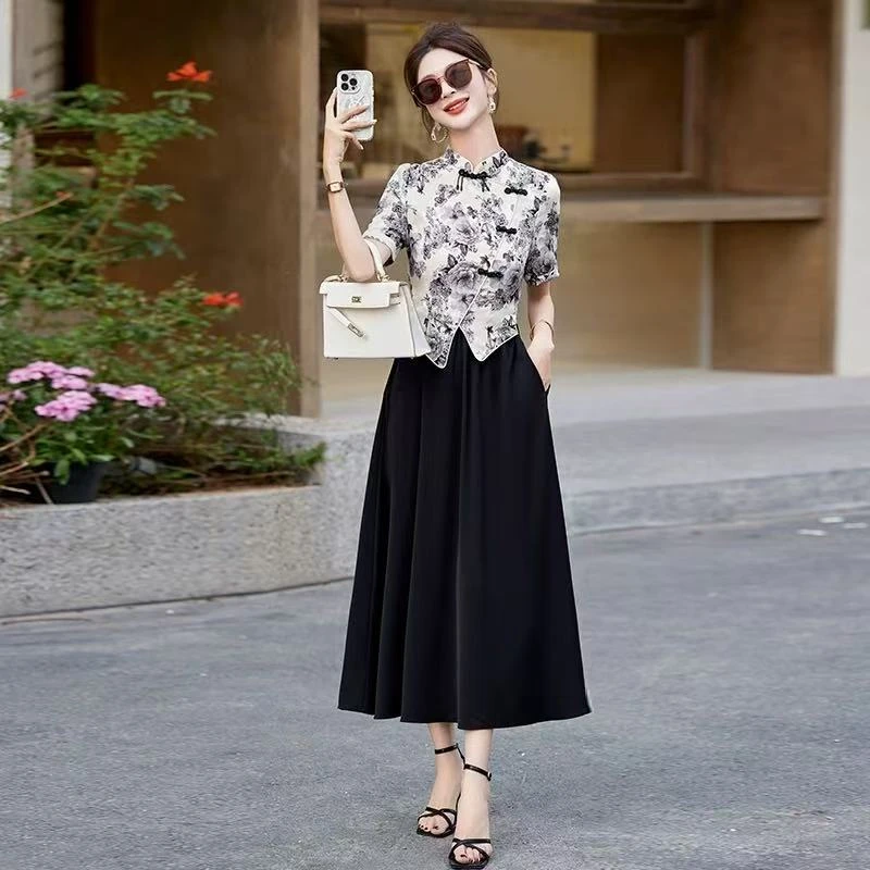 【JX021两色国风裙】M多多专属2025时尚百搭洋气夏中长款连衣裙