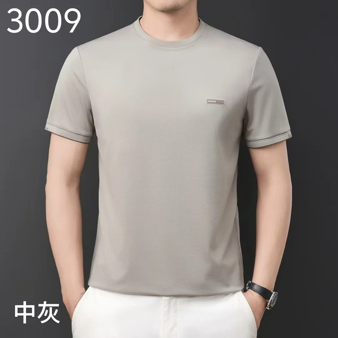 男士夏季桑蚕丝圆领半袖高档时尚休闲商务轻奢百搭潮流