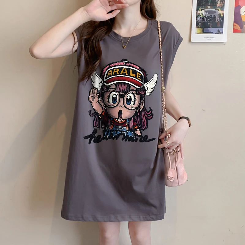 卡通纯棉无袖背心T恤裙女夏季2025爆款宽松慵懒风显瘦坎肩上衣ins