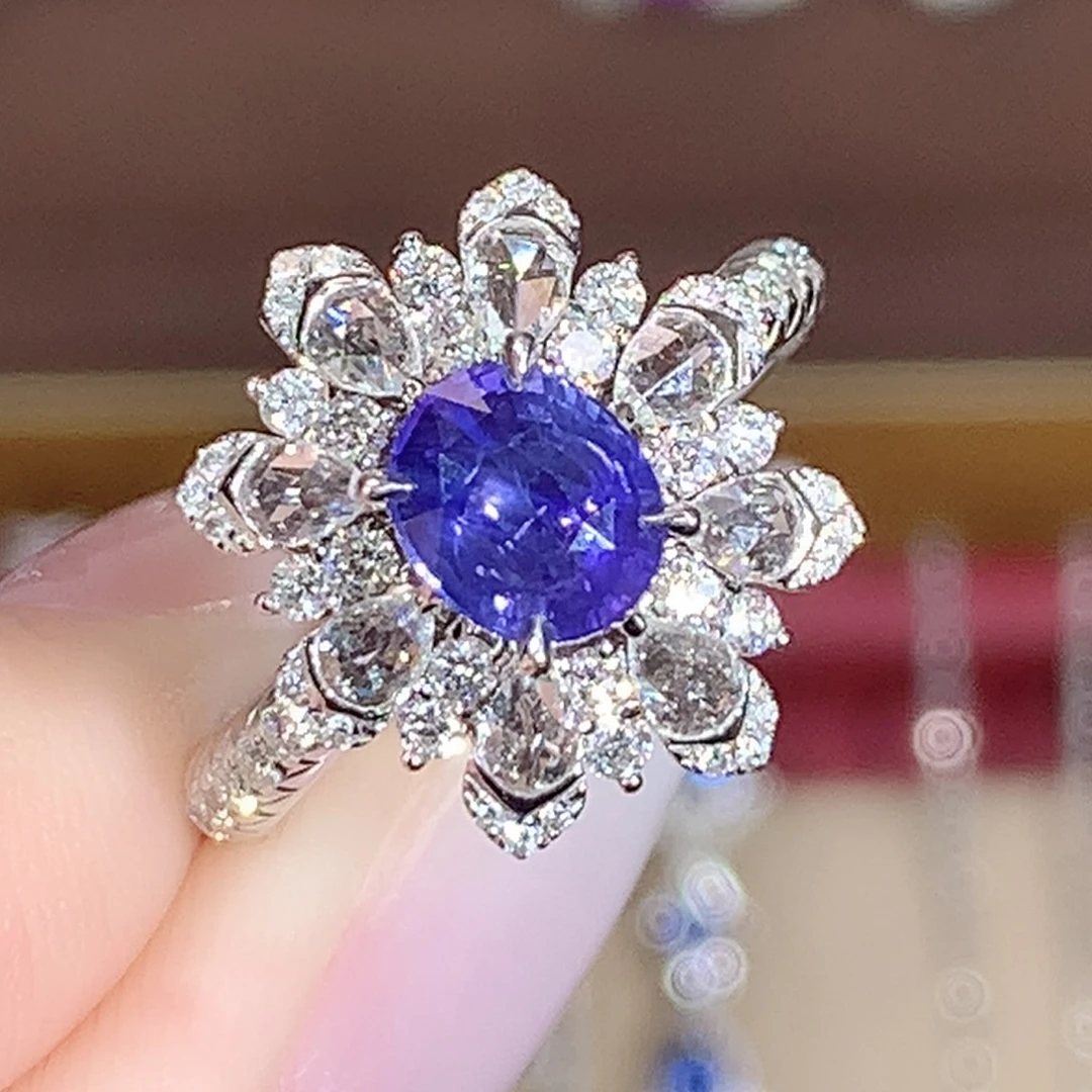 变色蓝宝石戒指18K金镶嵌1.07ct/天然宝石/七天无理由