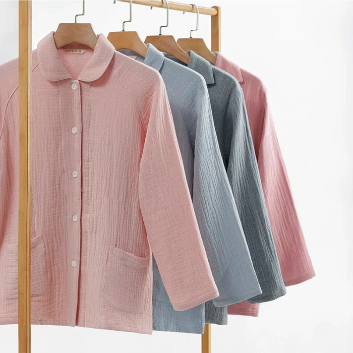 【100%棉四层纱布家居服】男女款睡衣长袖春秋冬情侣宽松休闲纯棉