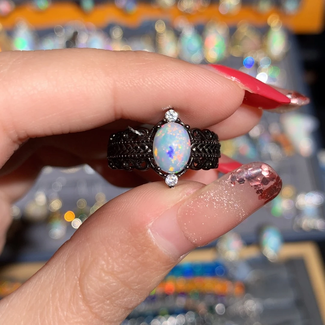 银S925镶嵌欧泊欧泊戒指y