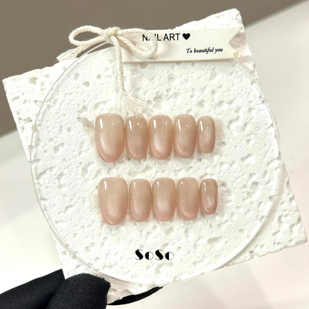 Nice SoSo【水出芙蓉】纯手工穿戴甲纯欲手绘猫眼渐变冰透温柔小众