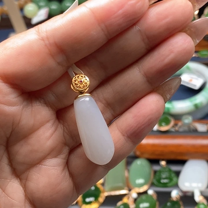 和田玉颈饰银S925镶嵌