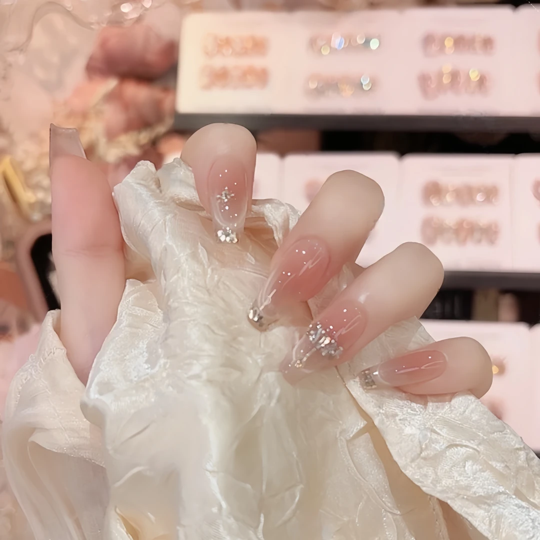 【记忆之芯】手工穿戴甲裸粉色高级感镶钻美甲显白新款猫眼穿戴甲片