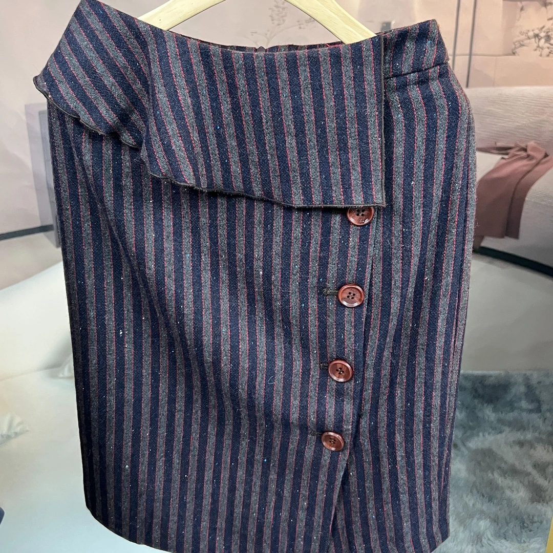 【苗苗甄选】条纹半身裙牛仔蓝色时尚休闲百搭女士