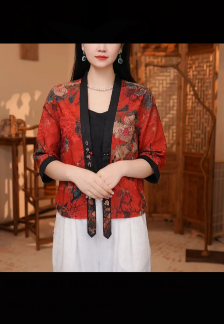 6651新款气质中袖双面穿女装国风外套