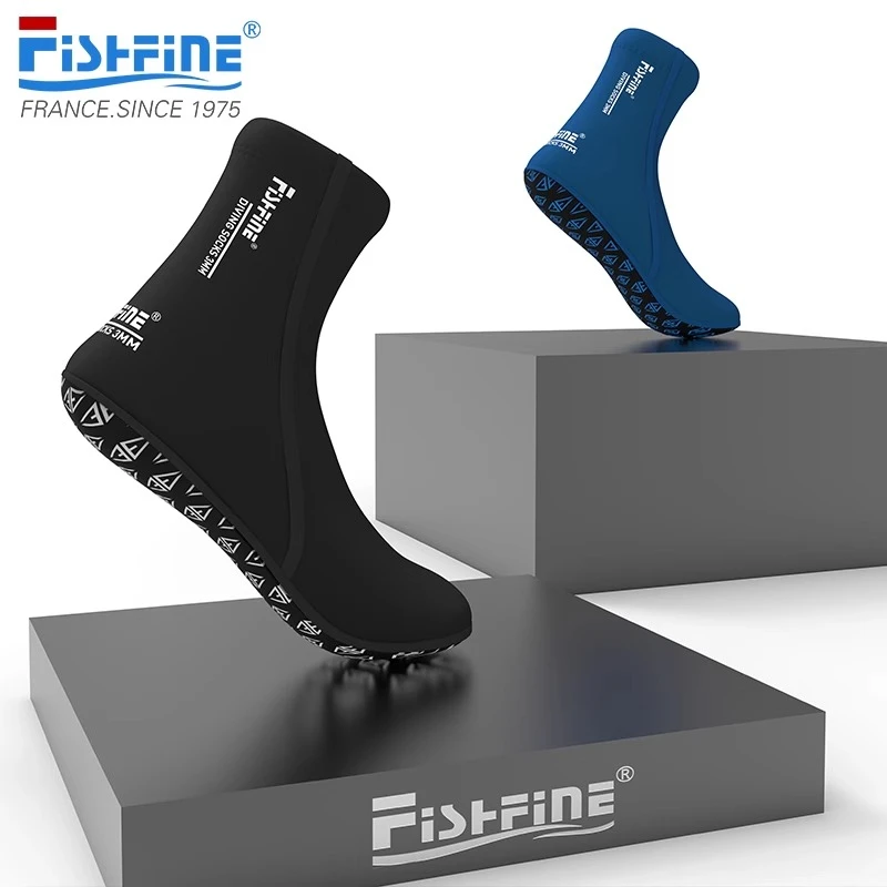 FISHFINE成人3MM加厚长筒沙滩浮潜袜儿童游泳装备速干防滑潜水袜