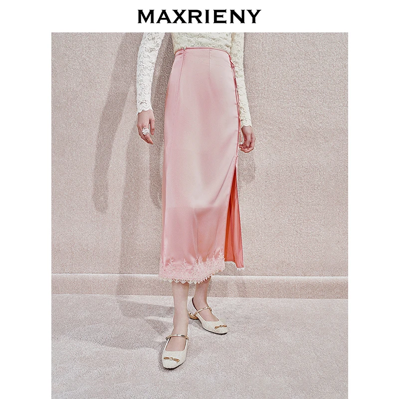 【若谷大大】MAXRIENY贵雅新中式缎面高腰显瘦半身裙25季国风