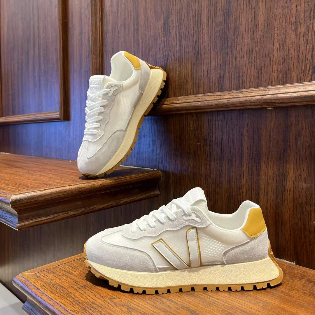 男鞋2025春夏季网面拼色厚底休闲运动鞋低帮百搭轻便透气系带鞋子