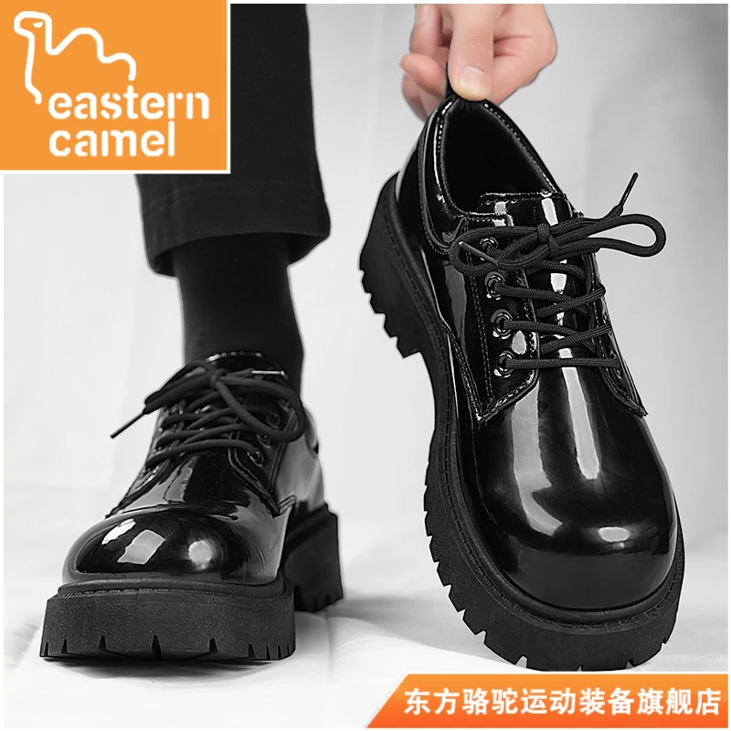 东方骆驼大头皮鞋马丁靴男款秋季厚底增高德比正装英伦风黑色潮鞋