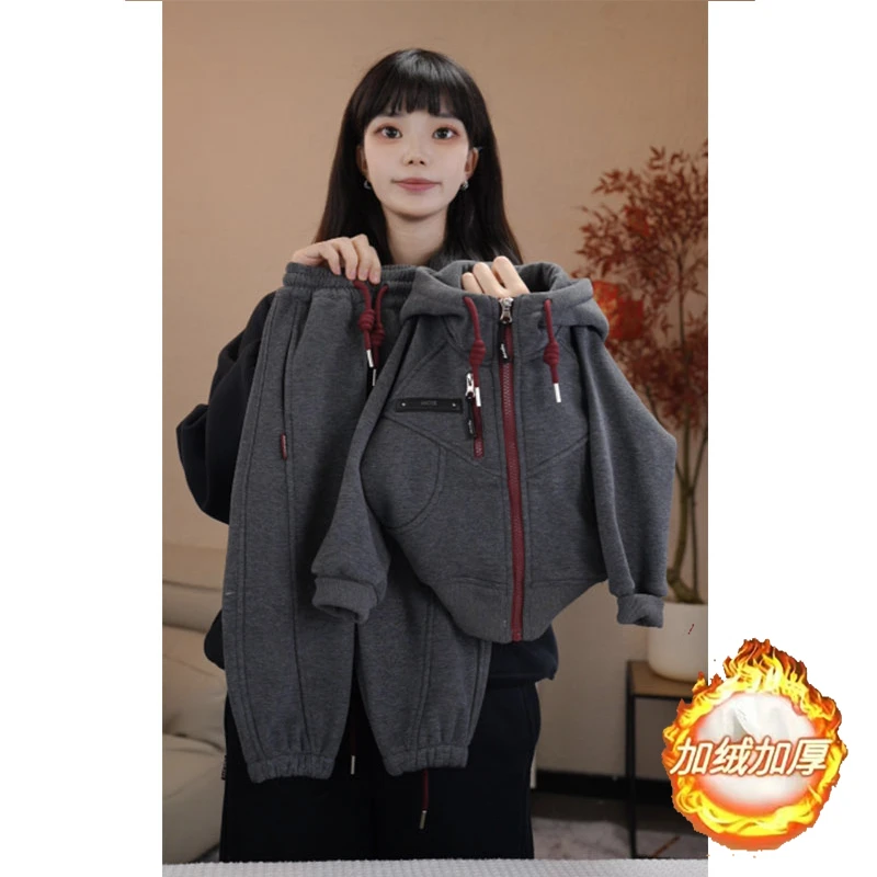 【加绒加厚】儿童秋冬连帽开衫套装宝宝韩版百搭洋气两件套休闲套装