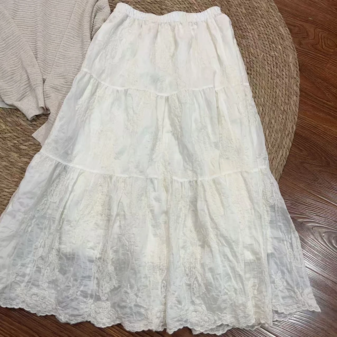 【那尚新品】刺绣重工三节松紧腰半裙