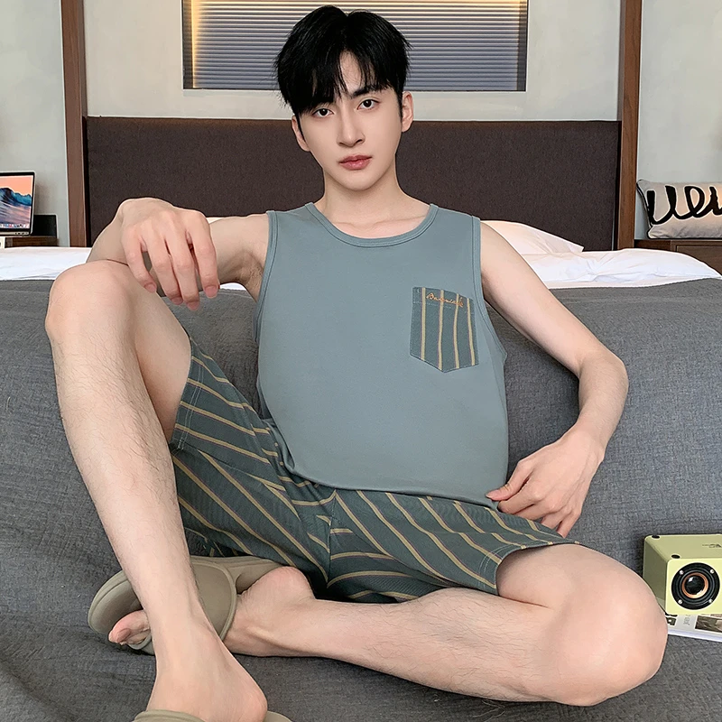 背心睡衣男士夏季宽松休闲无袖凉感薄款家居服新款夏天青少年套装