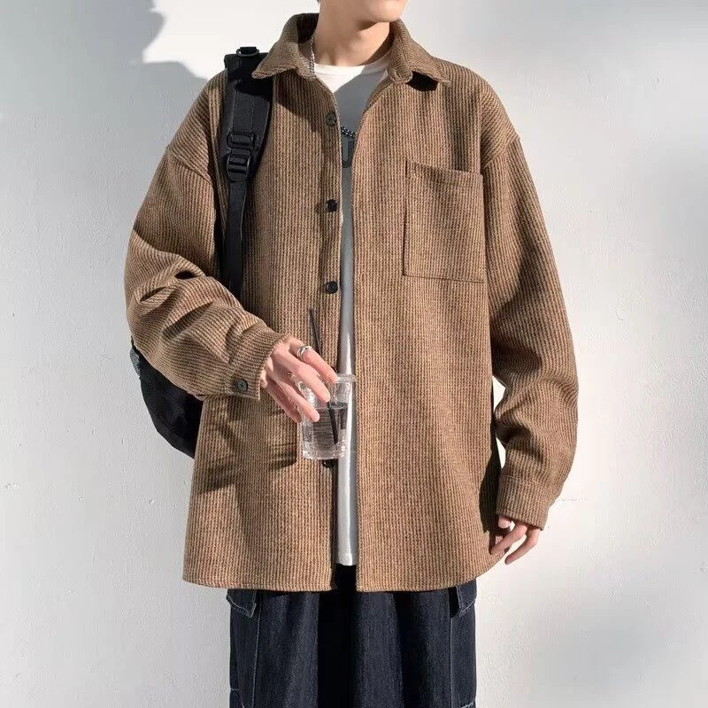 单排扣免烫男复古秋冬灯芯绒工装外套春秋季韩版外套日系