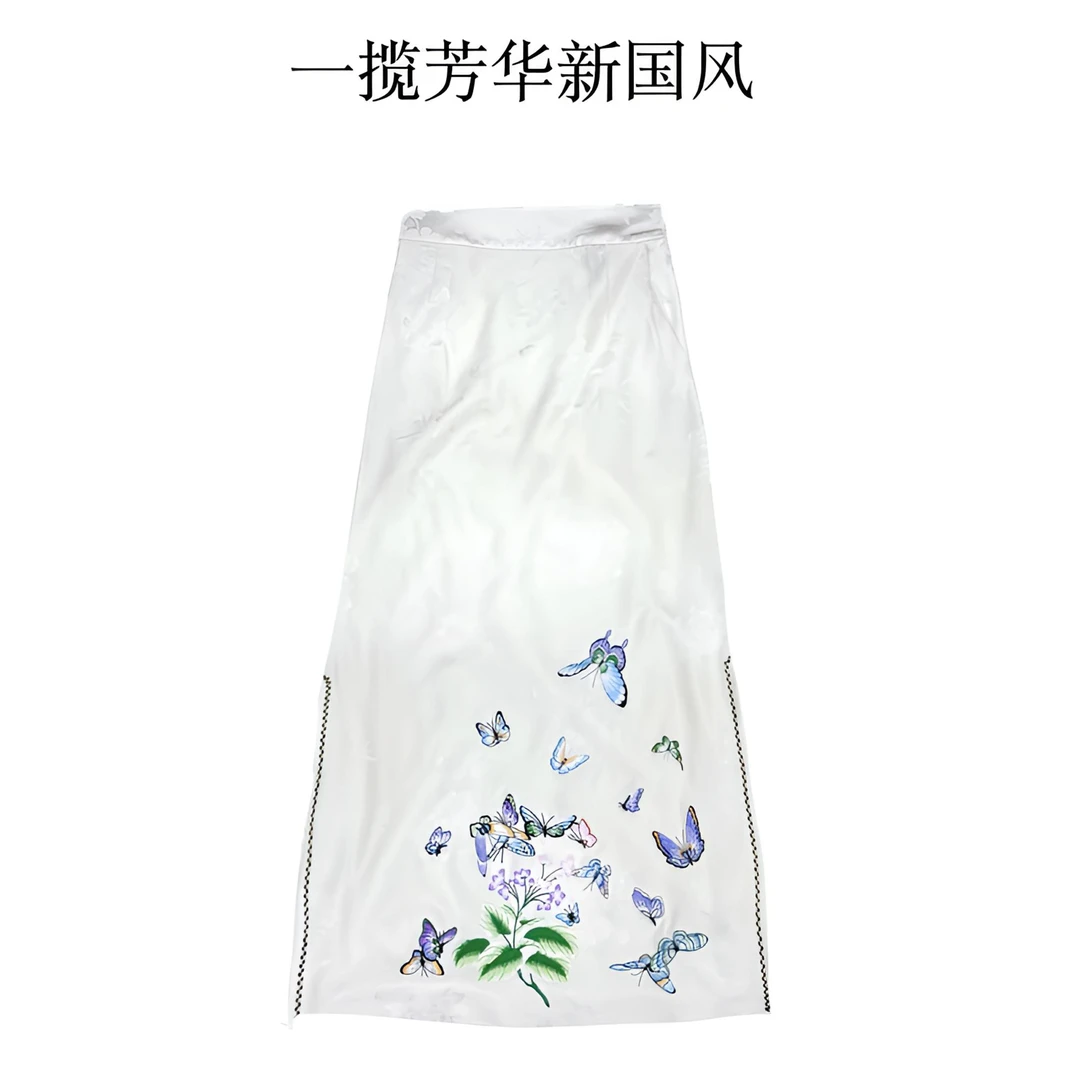 （云梦华碟）一揽芳华新国风双开叉半身裙，显瘦气质