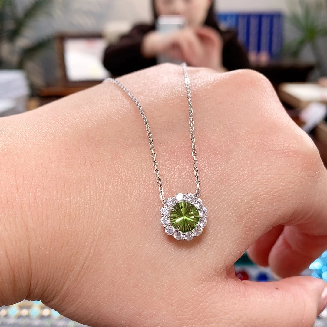 项链银S925镶嵌橄榄石满钻橄榄石项链