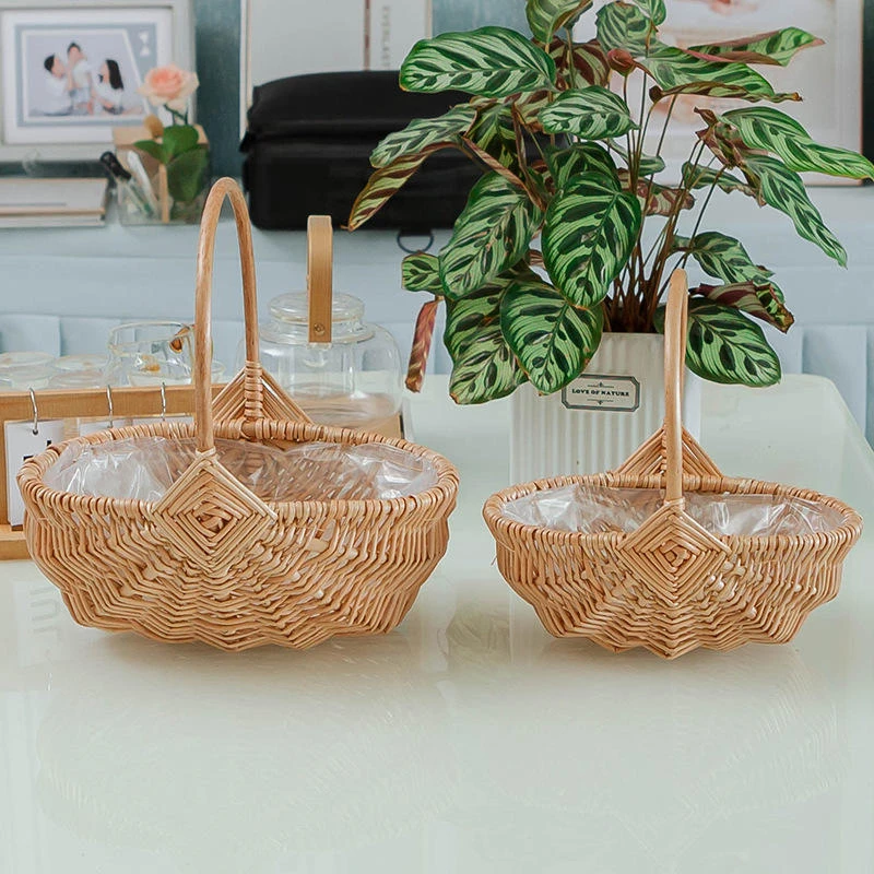 创意ins编织花篮藤编手提草编复古小花蓝田园花艺鲜花插花篮子