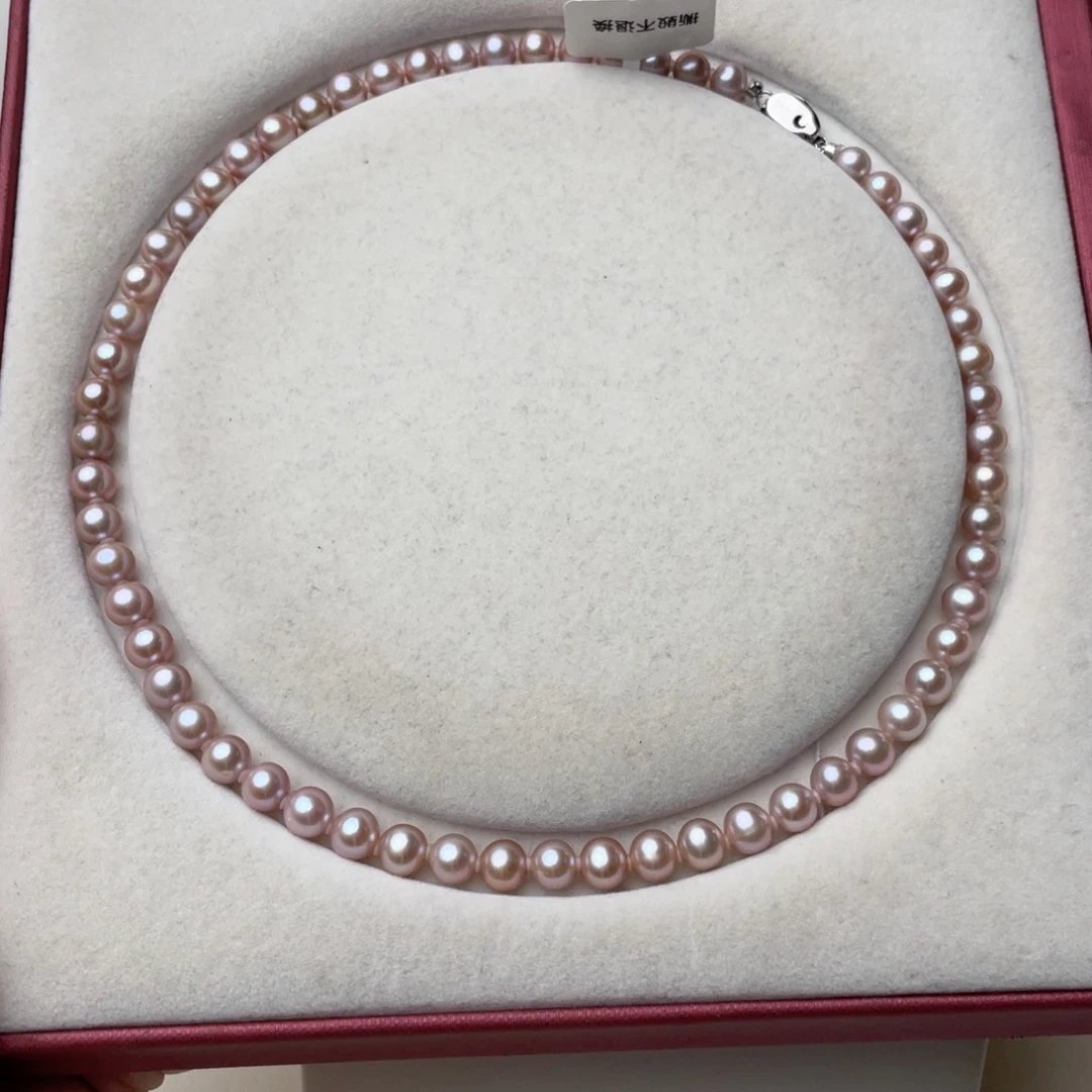 银S925镶嵌淡水珍珠颈饰7-8