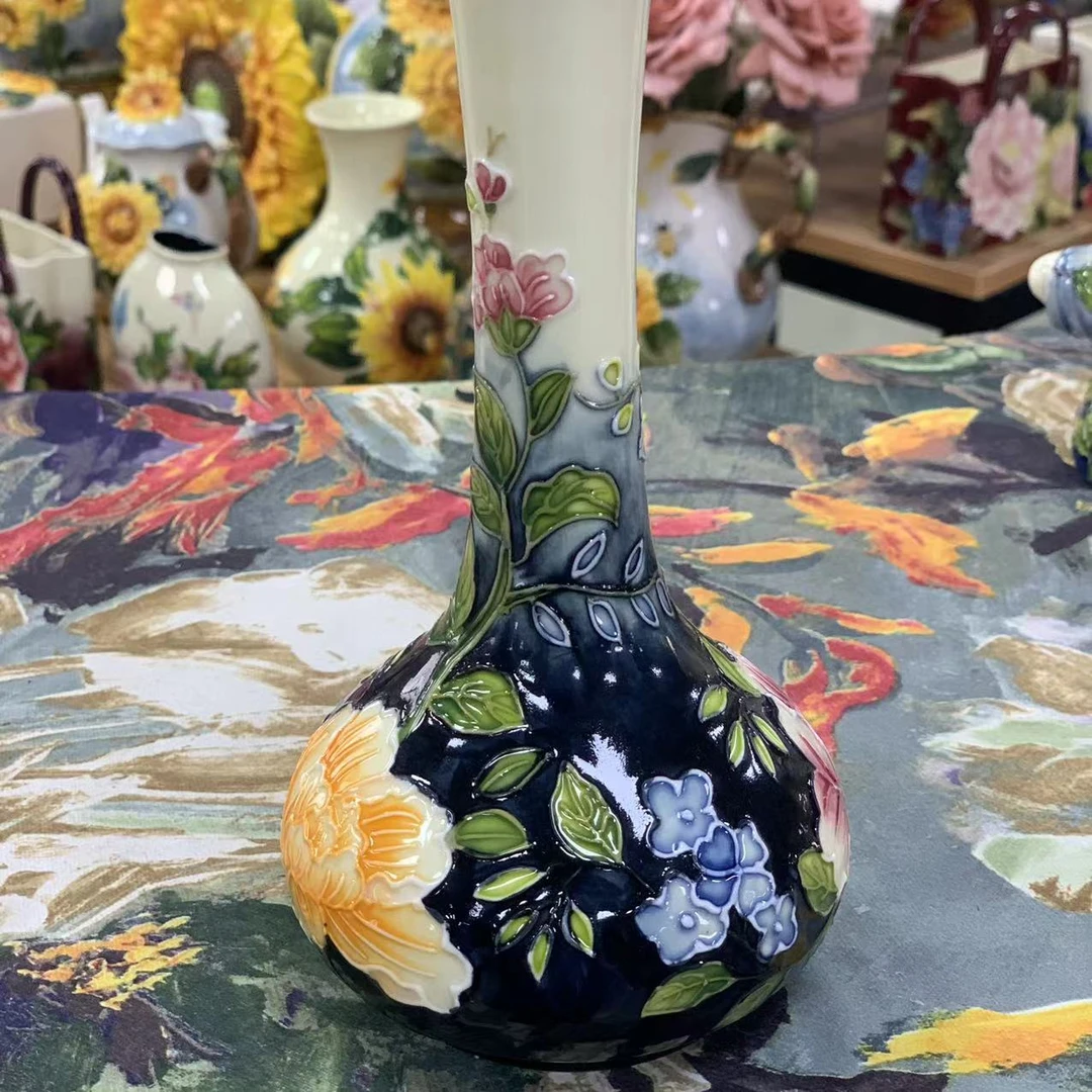 出口陶瓷花瓶中式花瓶蓝色手绘玄关摆件