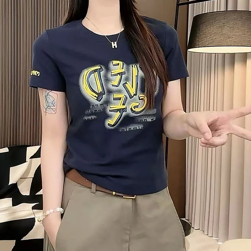 2025欧货新款立体字母印花圆领短袖T恤夏季设计师春夏黄色涂鸦