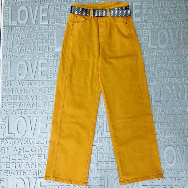 61776-6秋冬新款洋气时尚百搭南瓜橘色宽松显瘦复古牛仔阔腿裤